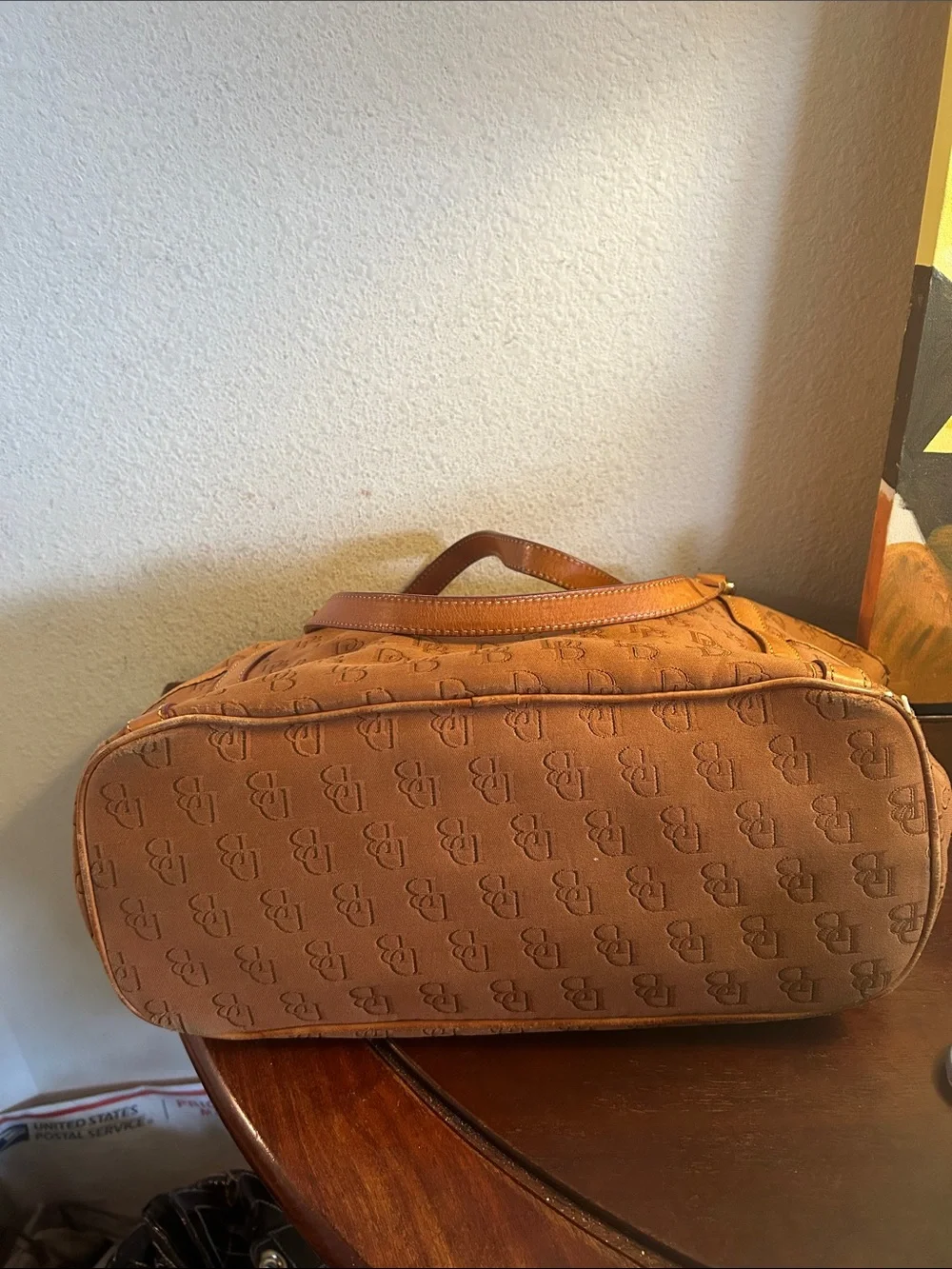 Dooney & Bourke Tan Shoulder Tote with Signature DB Pattern